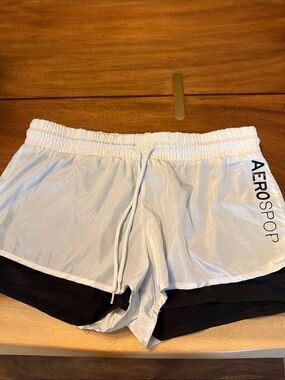 Aeropostale White Layered Athletic Shorts with Black Inner